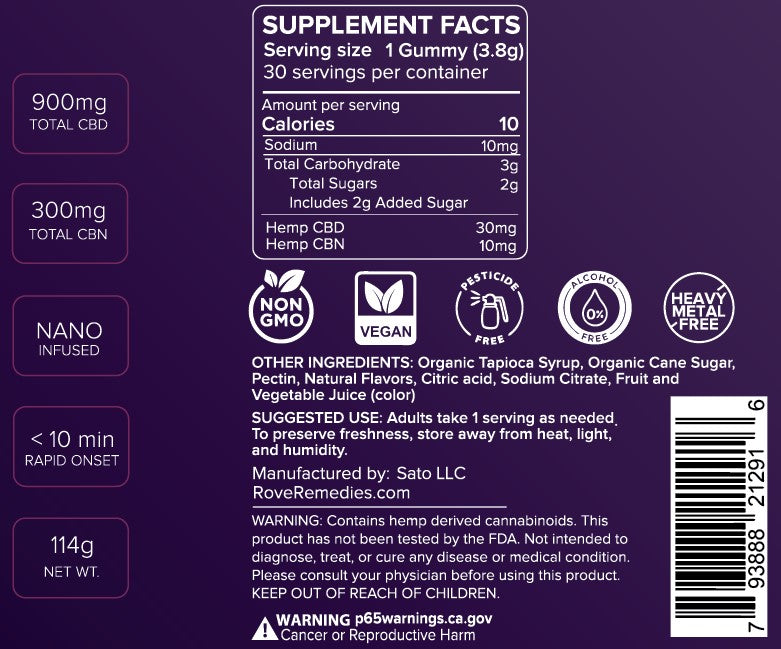 SLEEP CBD GUMMIES - 30mg CBD + 10mg CBN - WILD BERRY - Rove Remedies